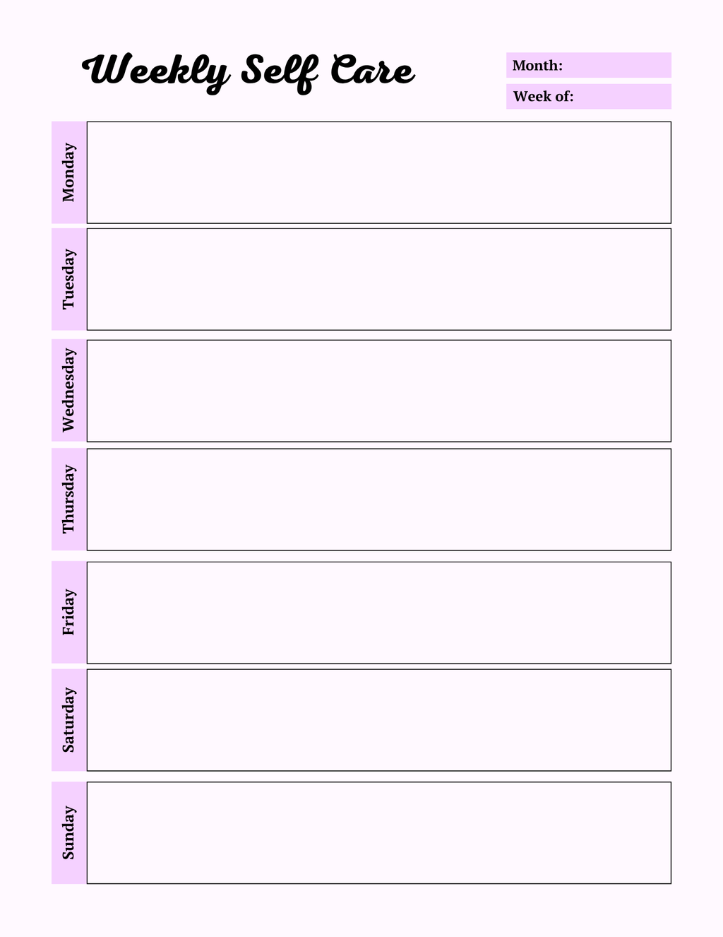 Colorful Self Care Planner