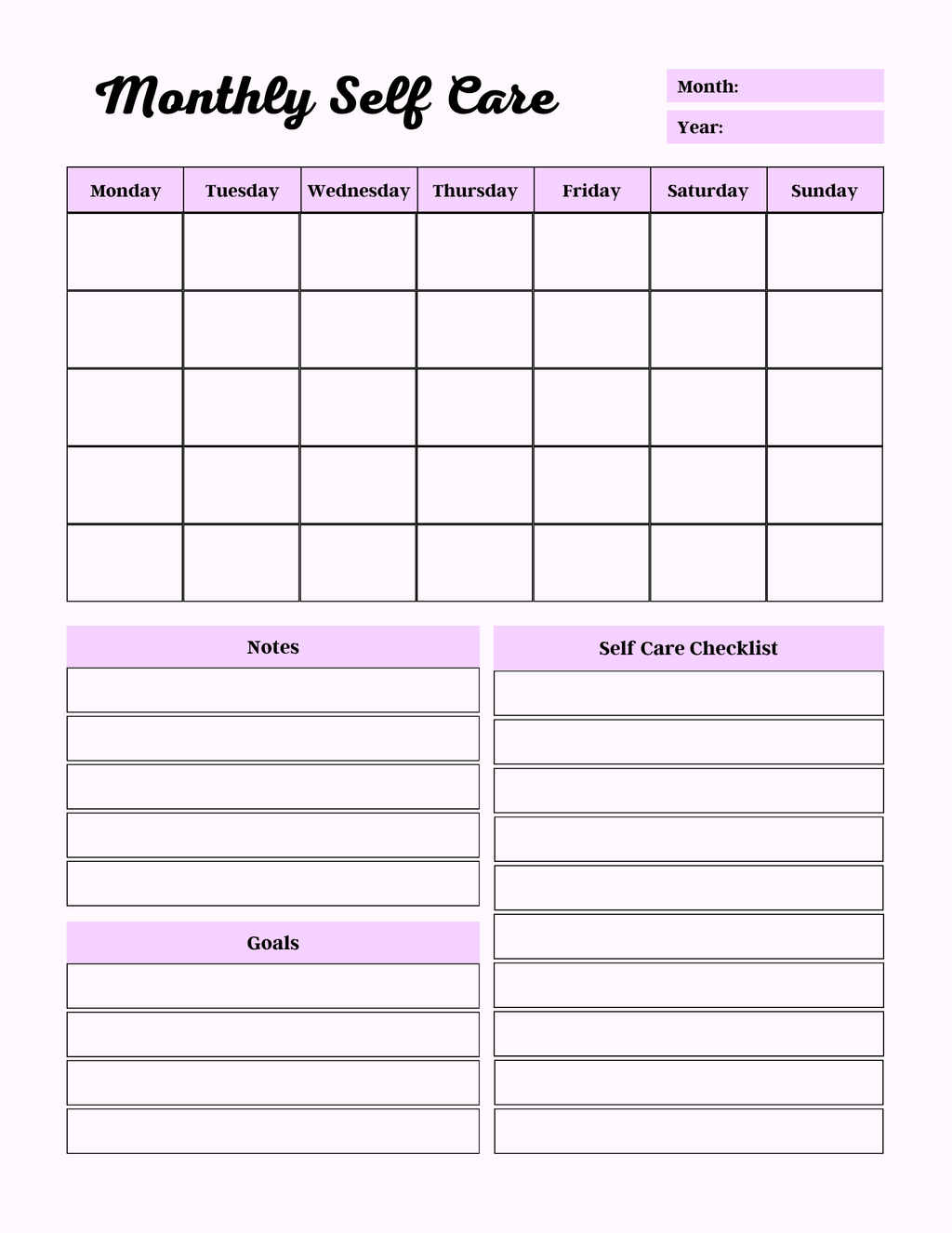 Colorful Self Care Planner