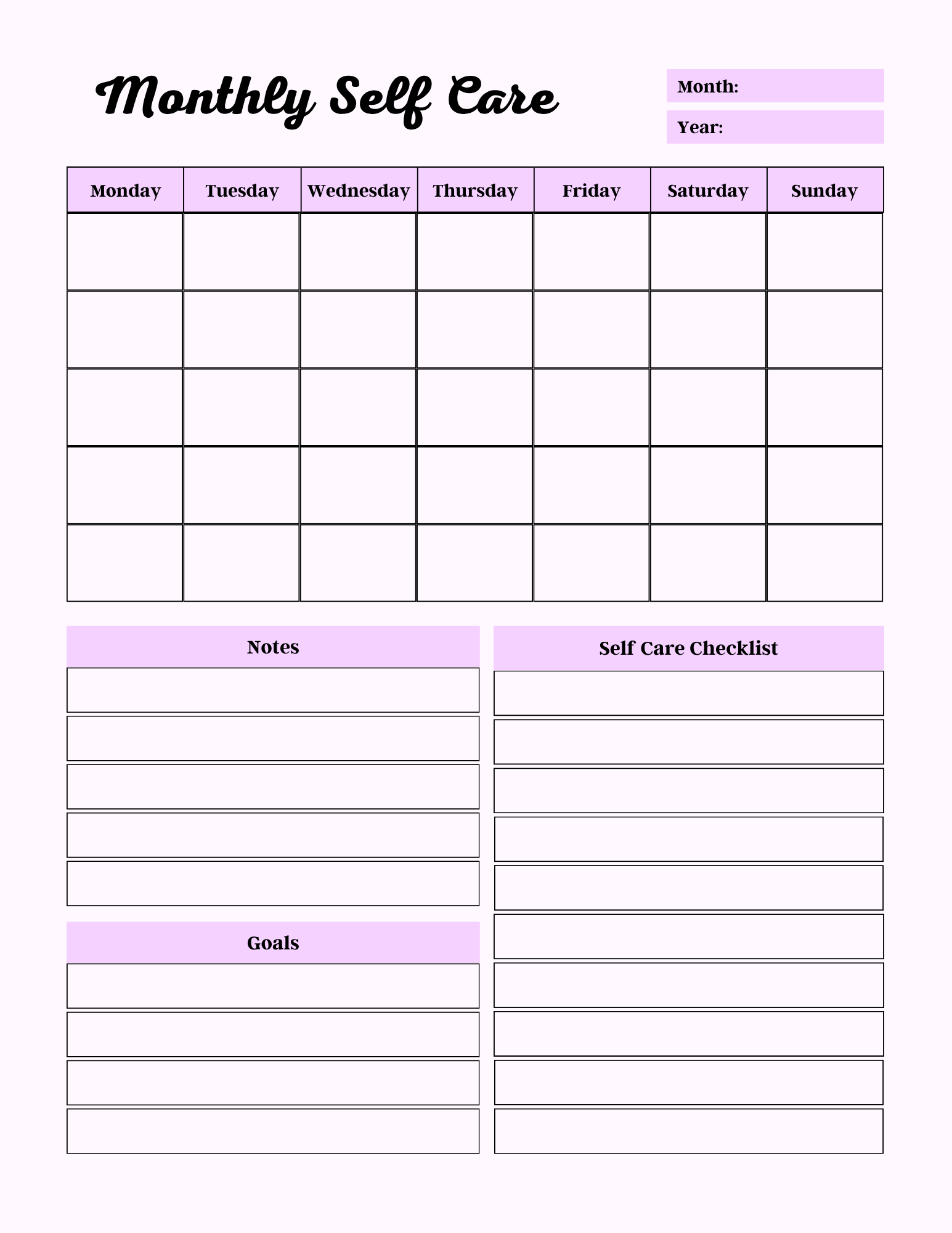 Colorful Self Care Planner