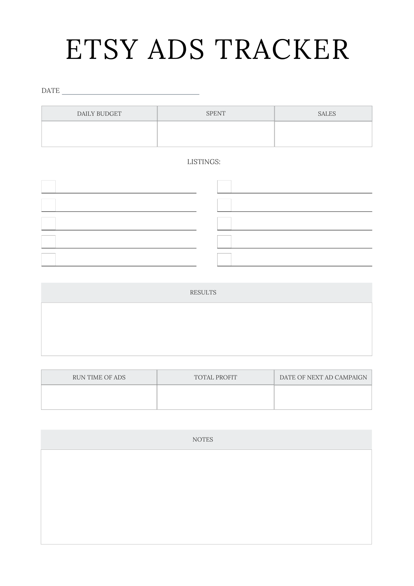 Etsy Shop Planner