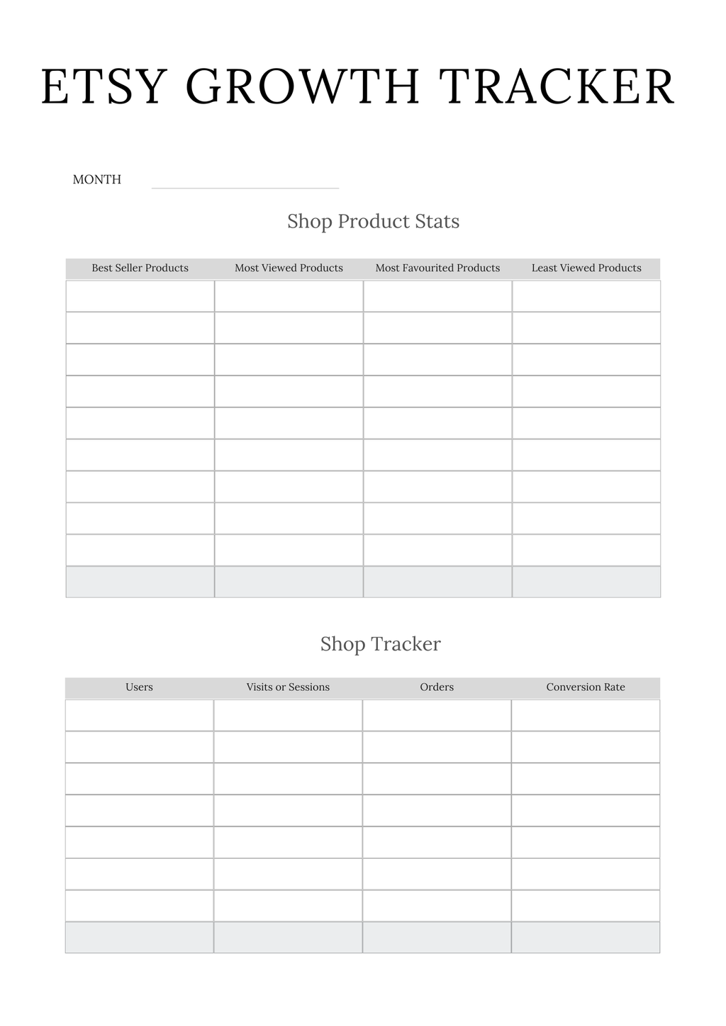 Etsy Shop Planner