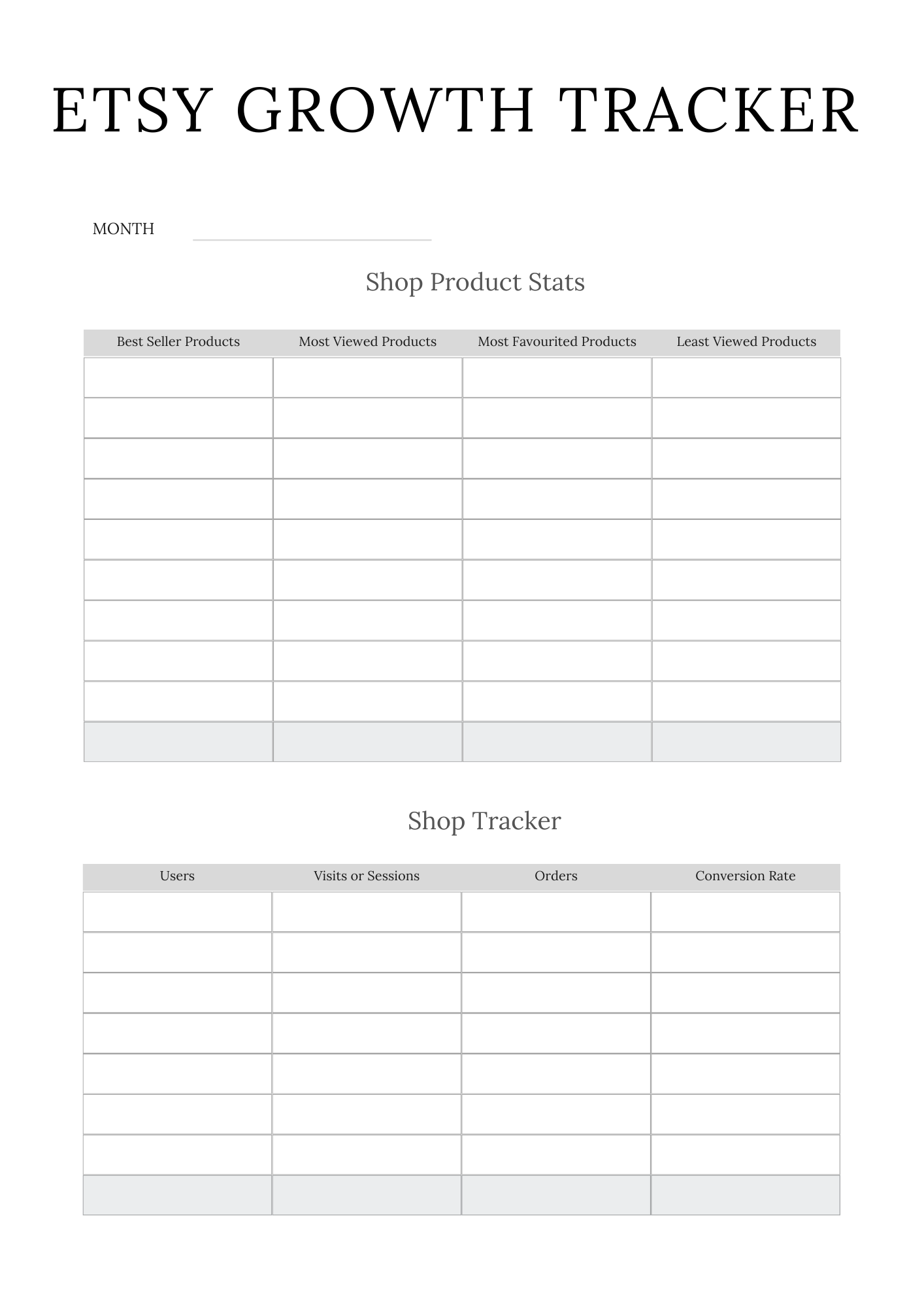 Etsy Shop Planner