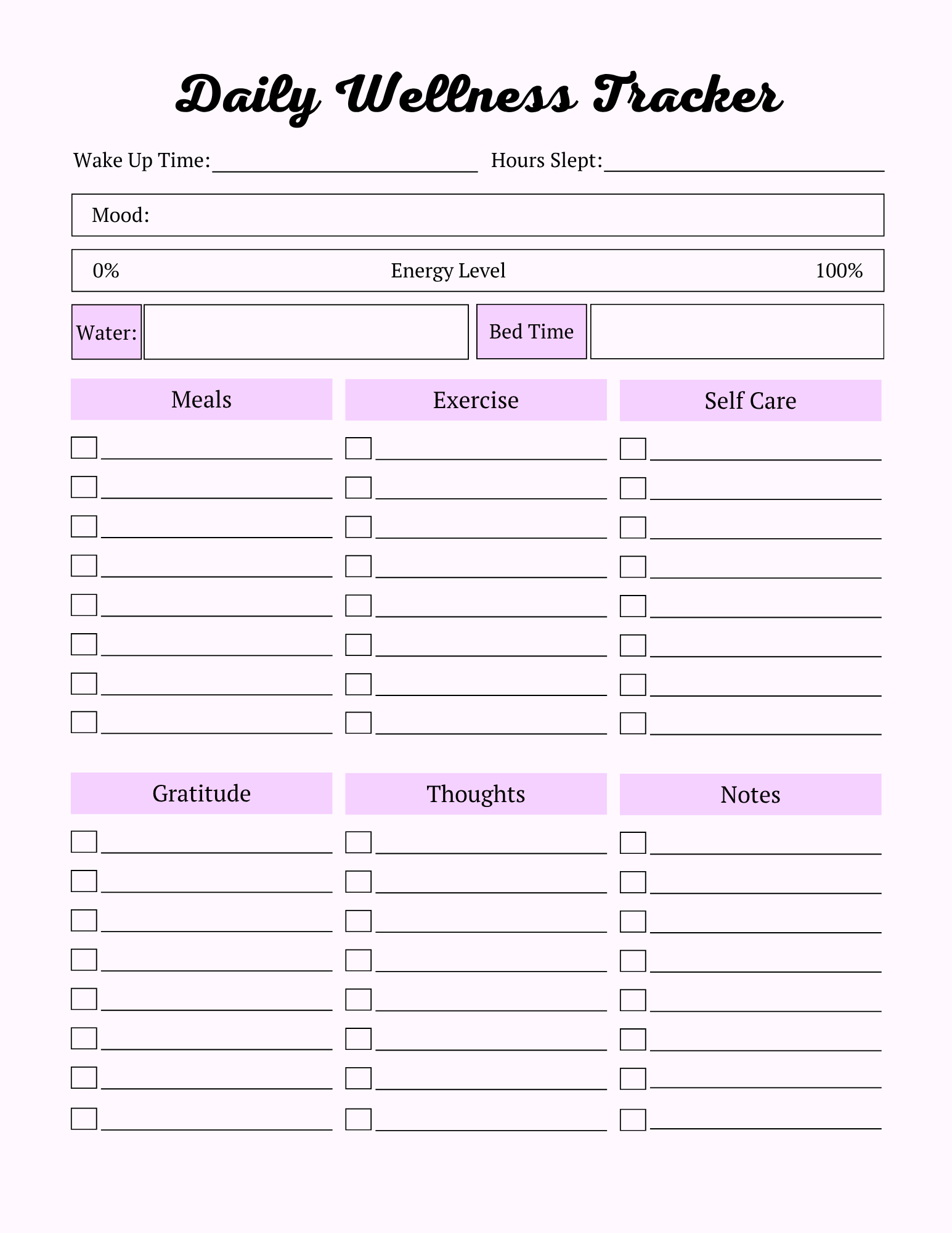 Colorful Self Care Planner