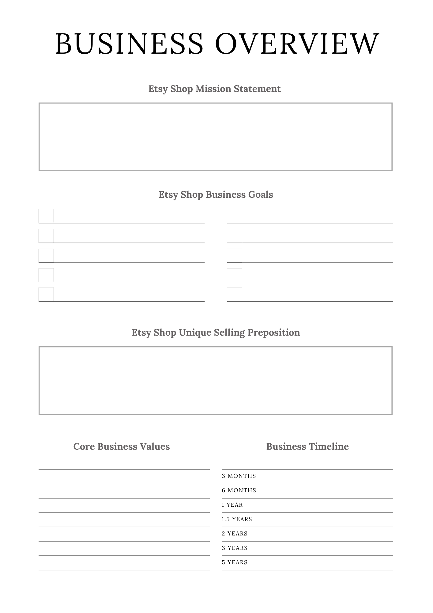 Etsy Shop Planner