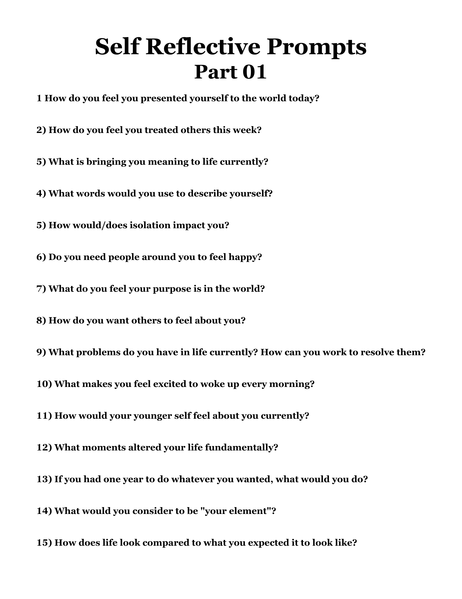 100 Self Reflective Prompts