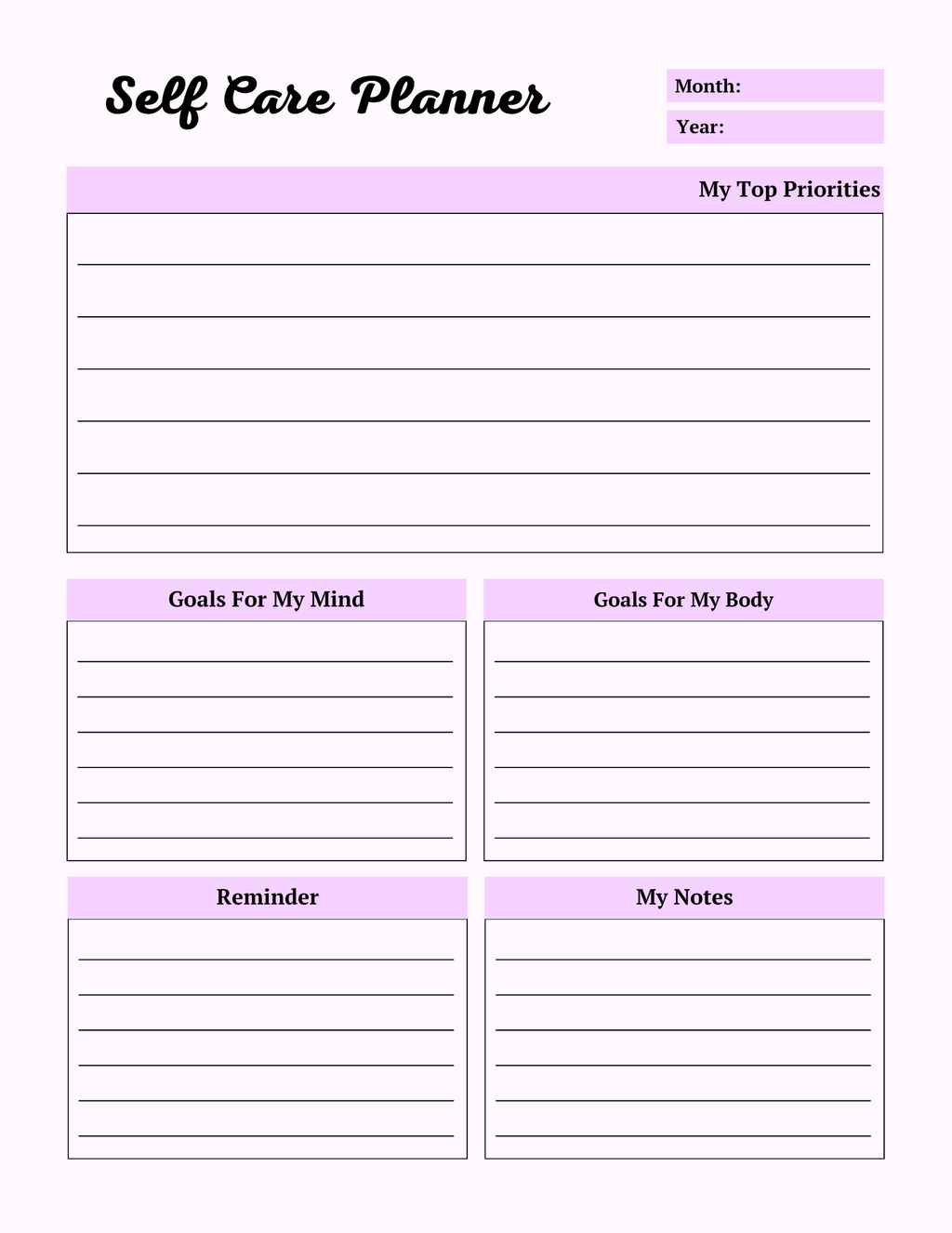 Colorful Self Care Planner