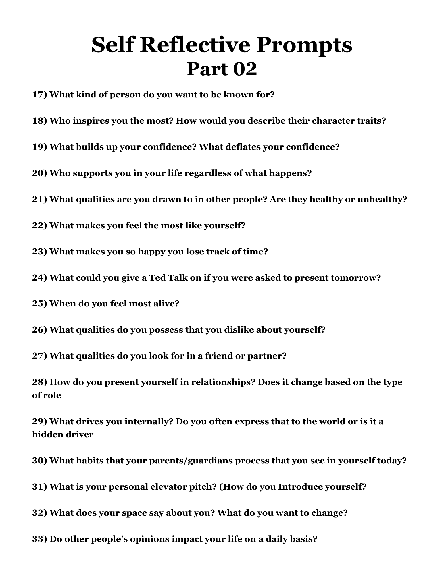 100 Self Reflective Prompts