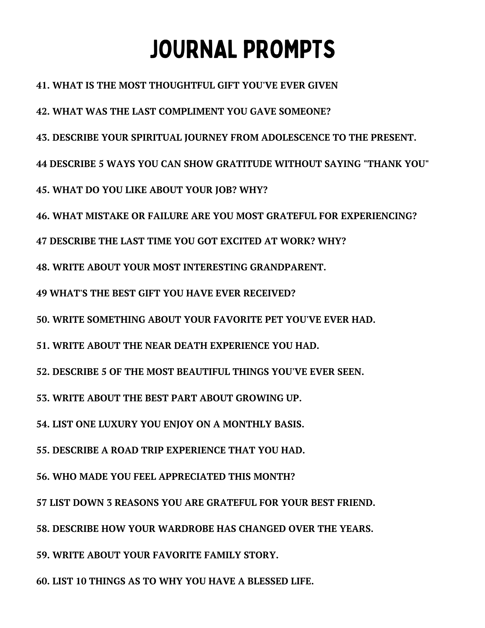120 Gratitude Journal Prompts