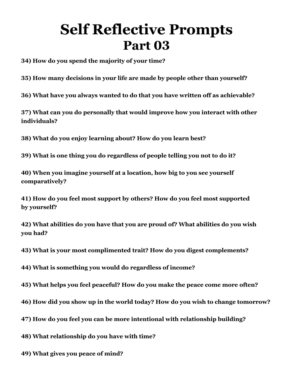 100 Self Reflective Prompts