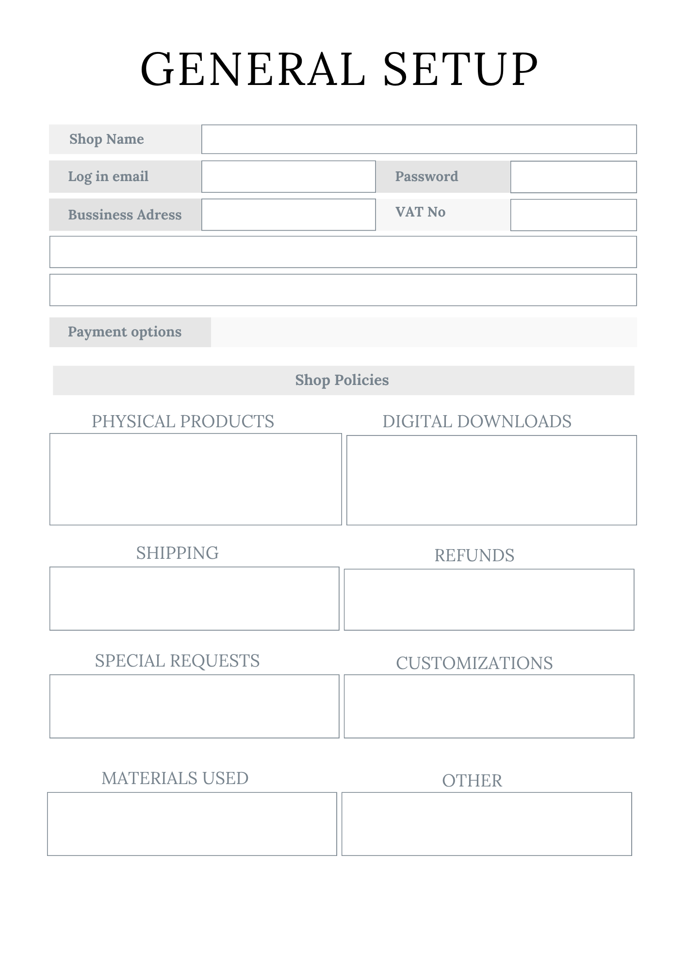 Etsy Shop Planner