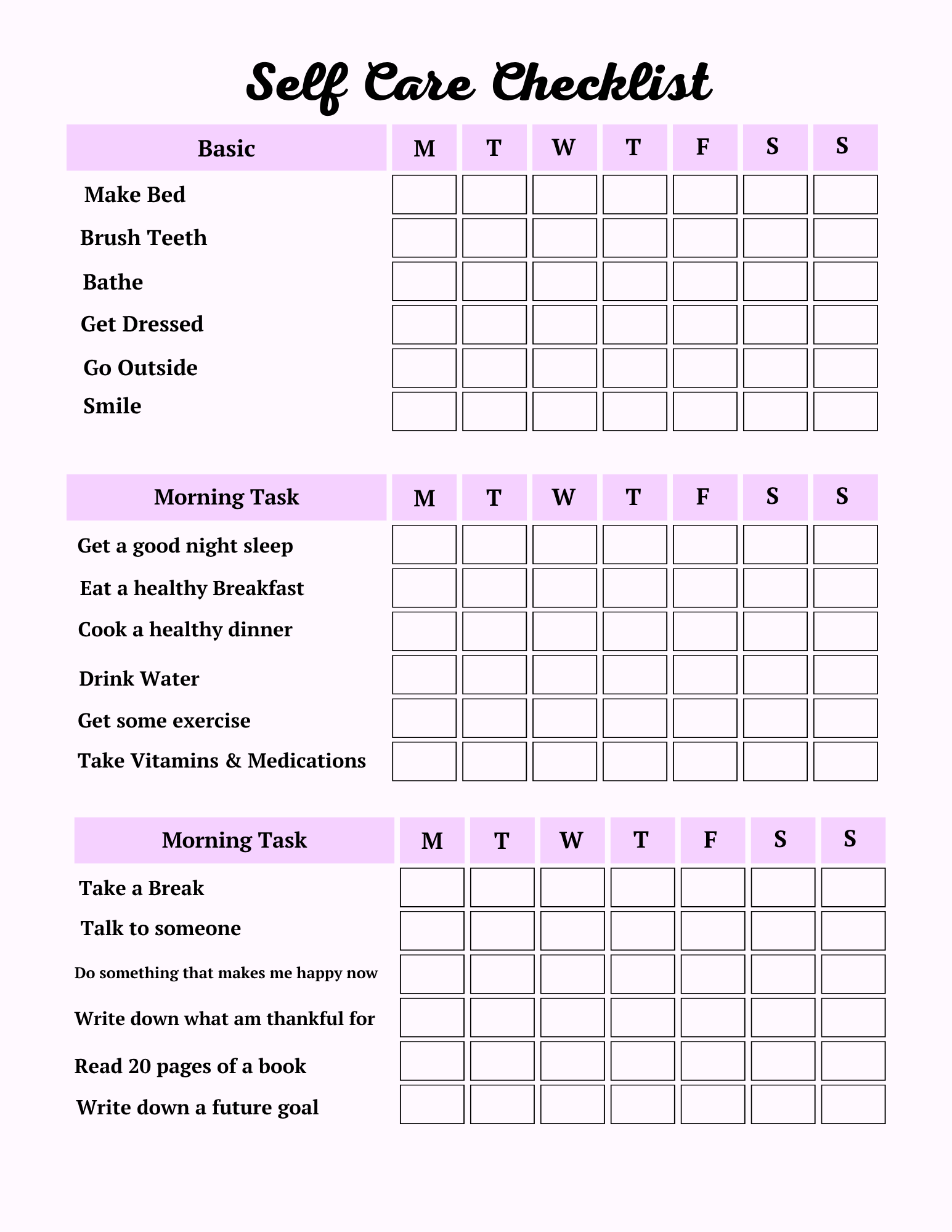 Colorful Self Care Planner