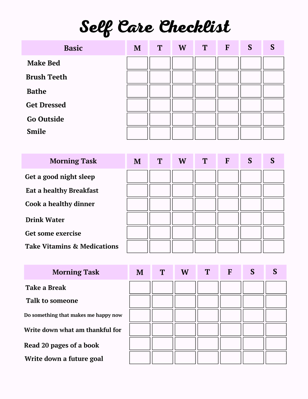Colorful Self Care Planner