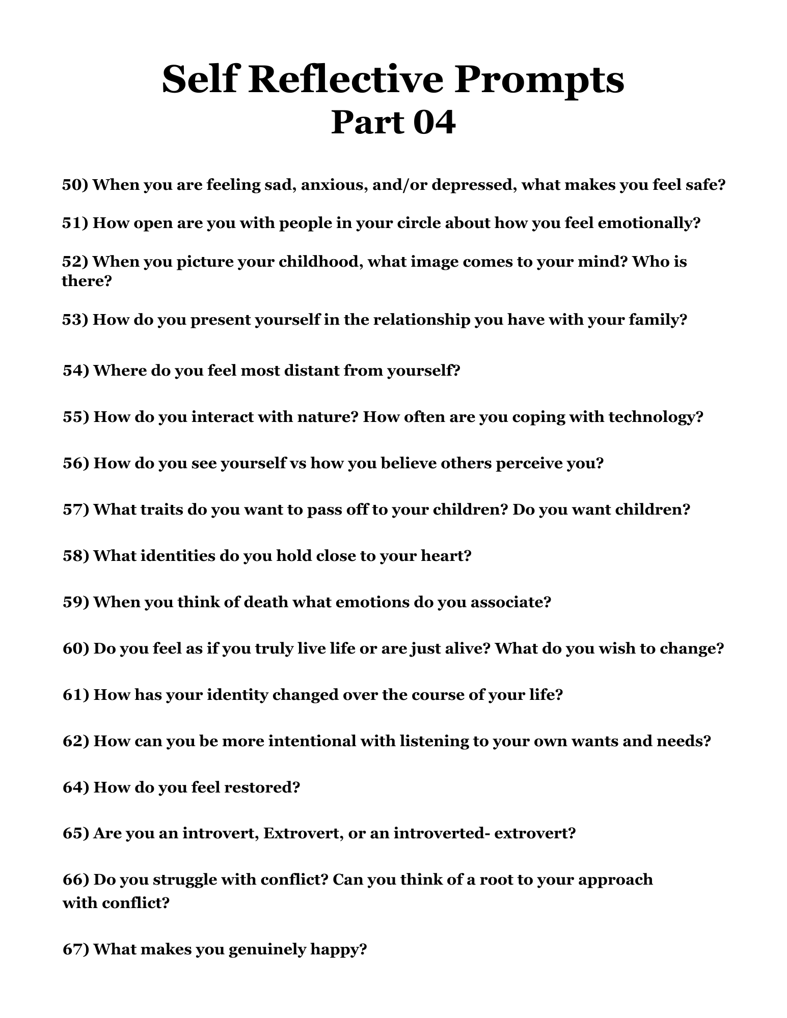 100 Self Reflective Prompts