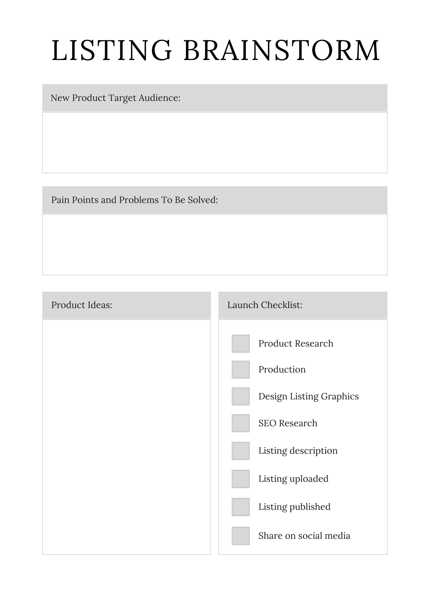 Etsy Shop Planner