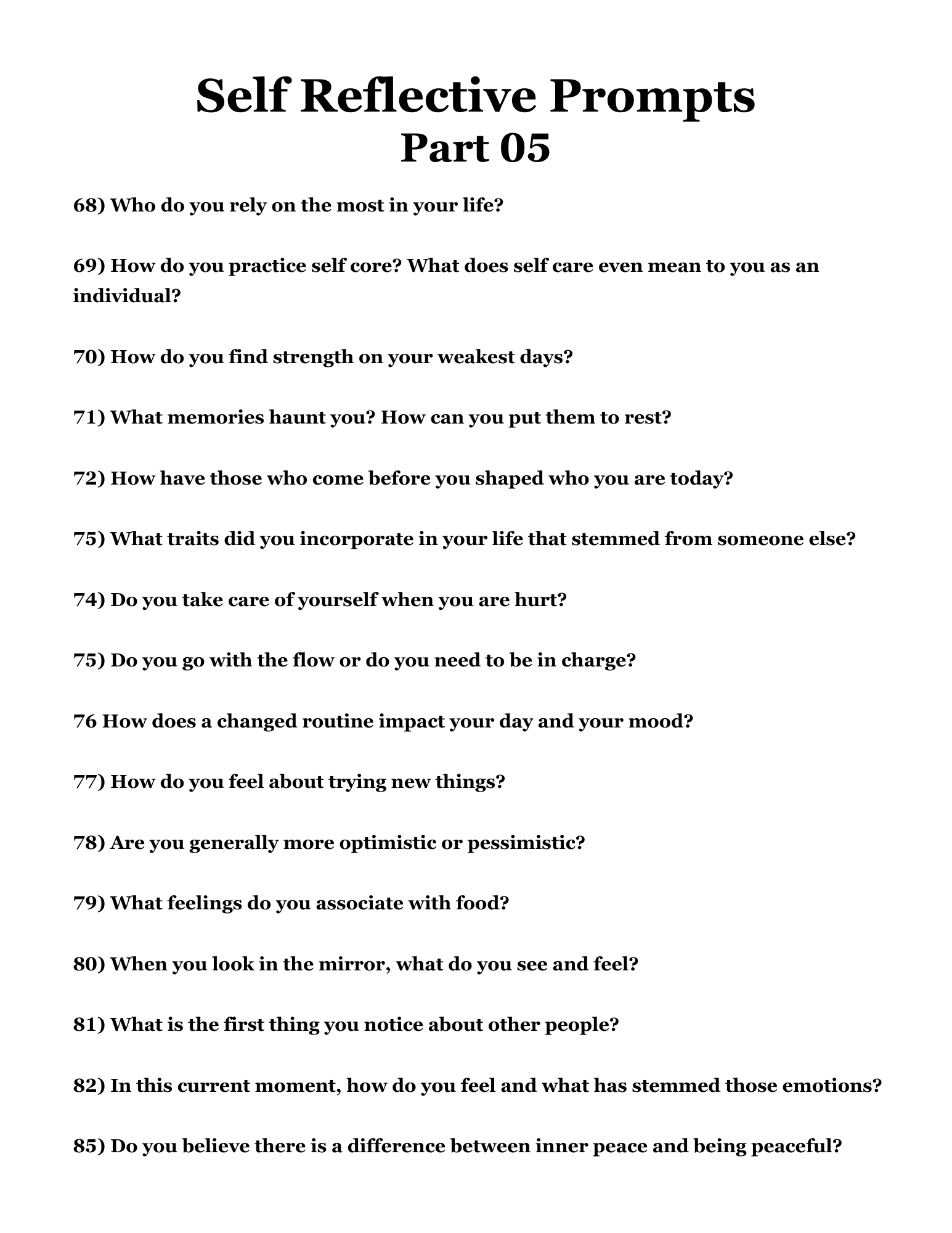 100 Self Reflective Prompts