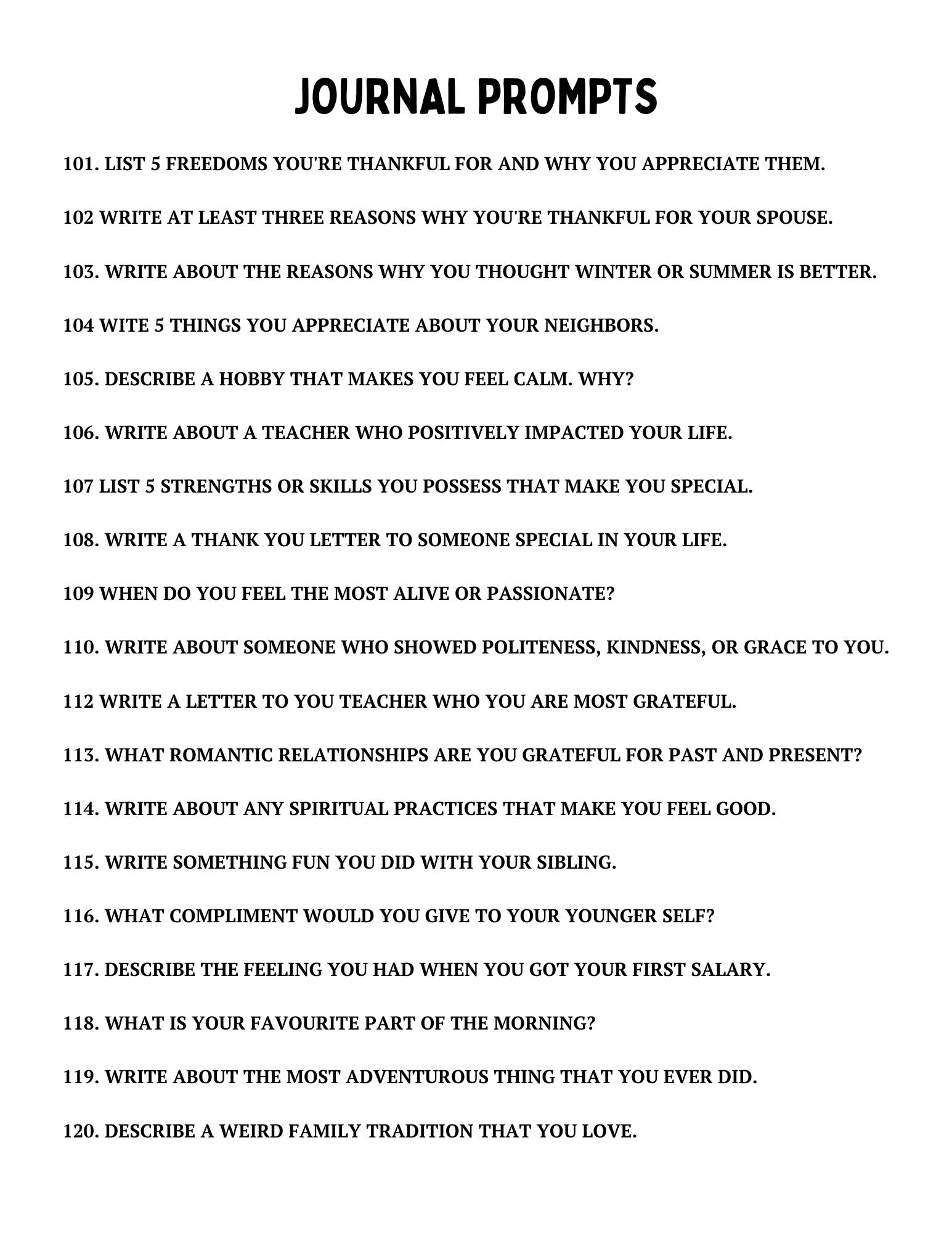 120 Gratitude Journal Prompts