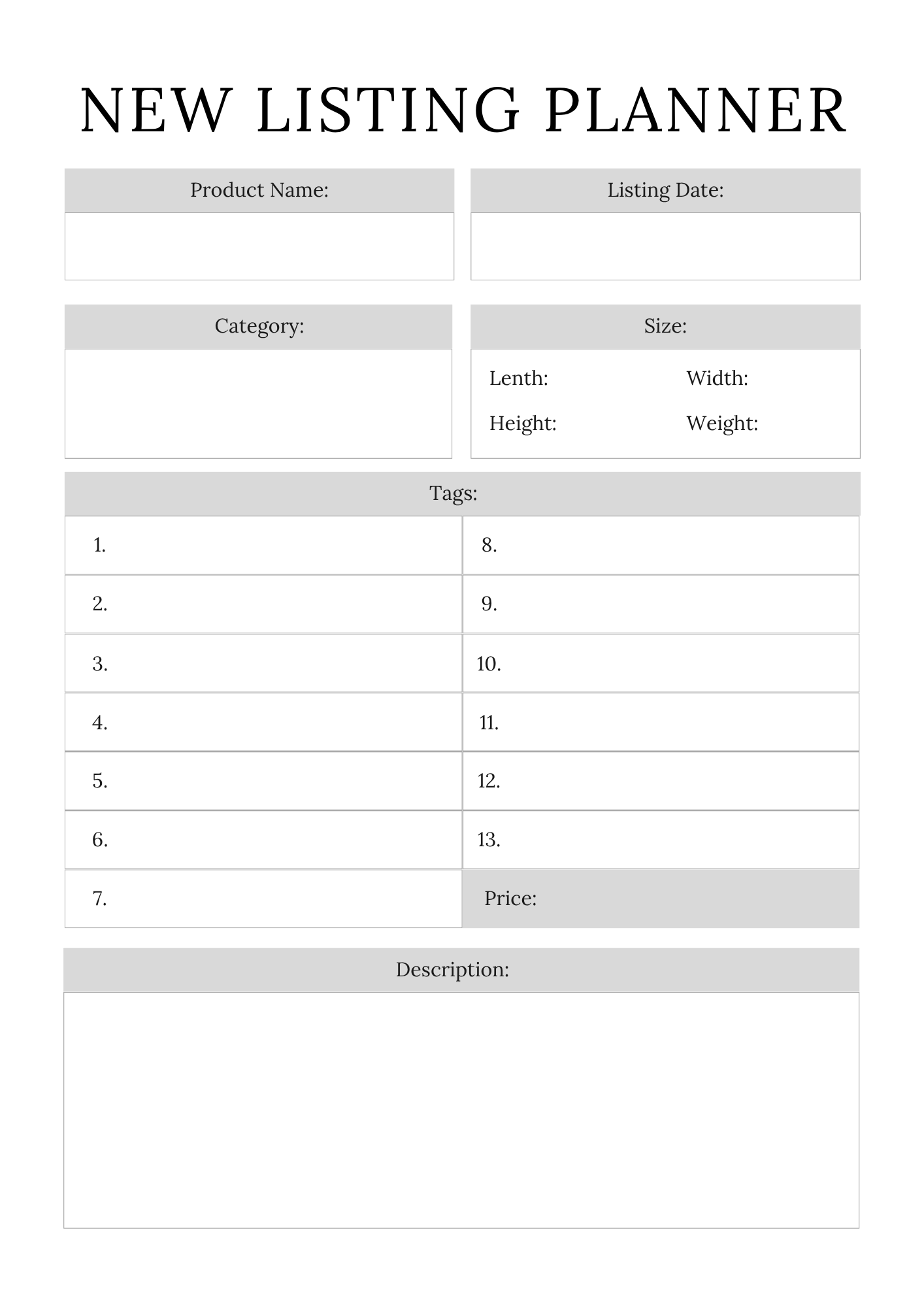Etsy Shop Planner