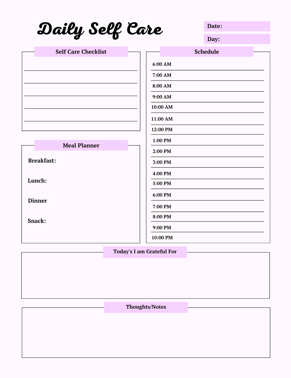 Colorful Self Care Planner