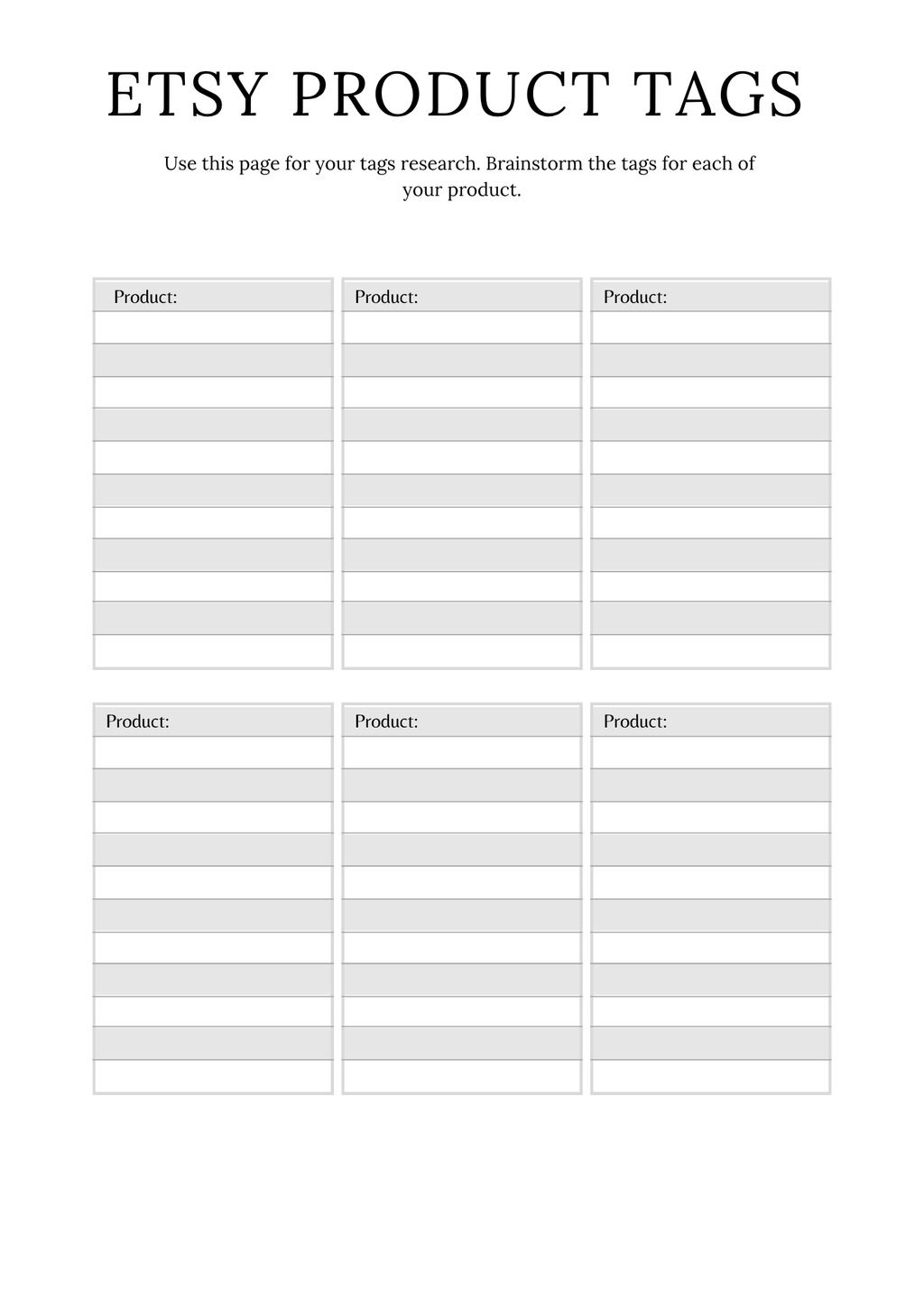 Etsy Shop Planner