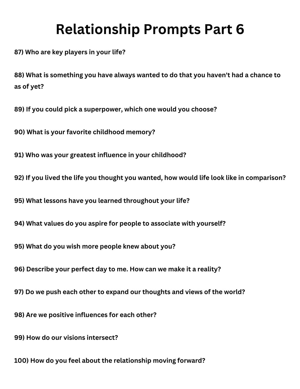 100 Relationship Prompts