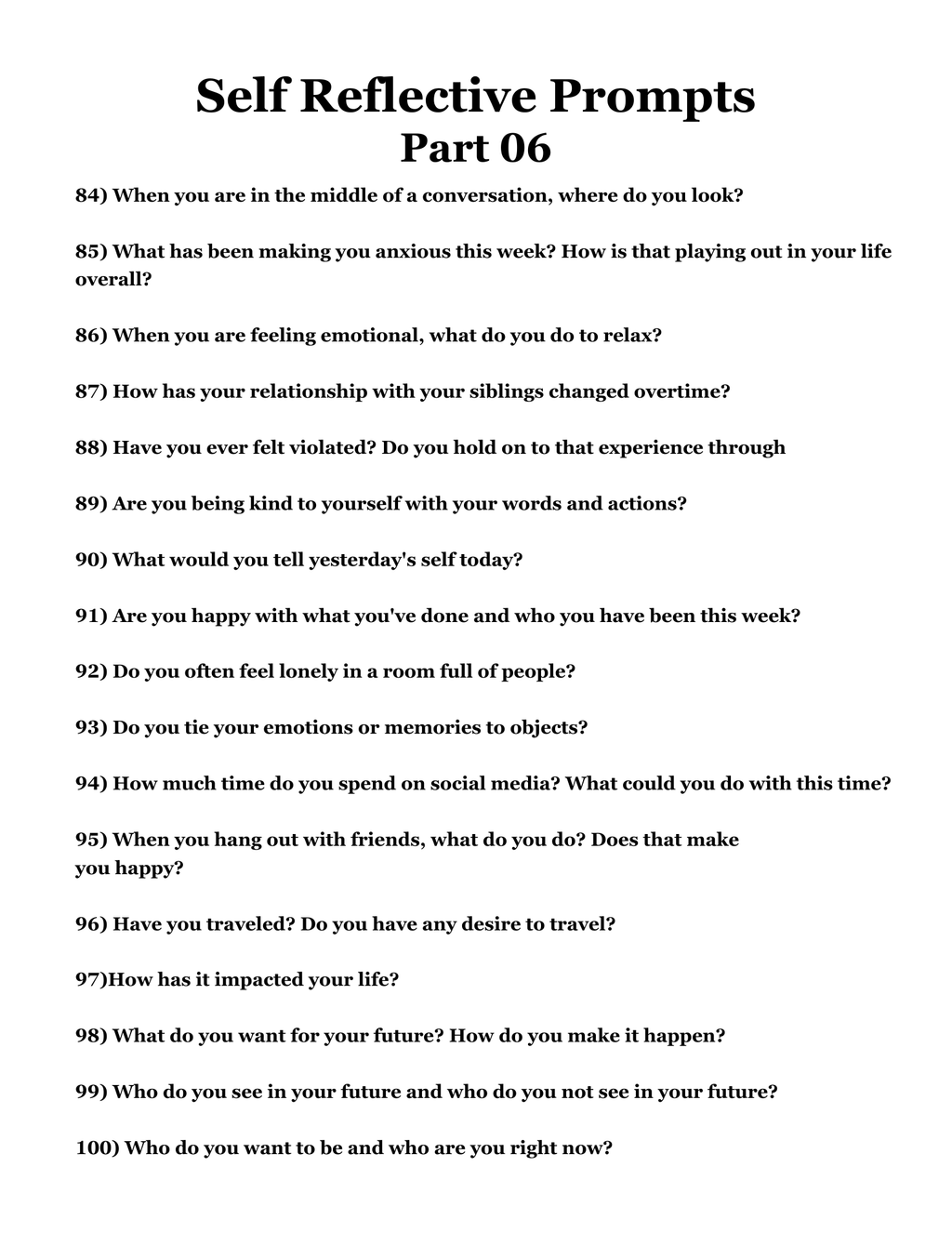 100 Self Reflective Prompts