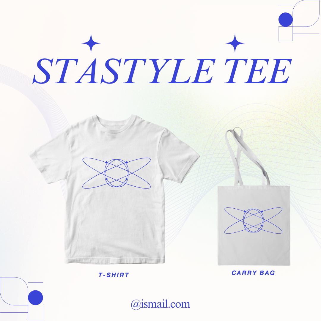 Starry Duo Set  White Tee & Bag with Blue Star Accent